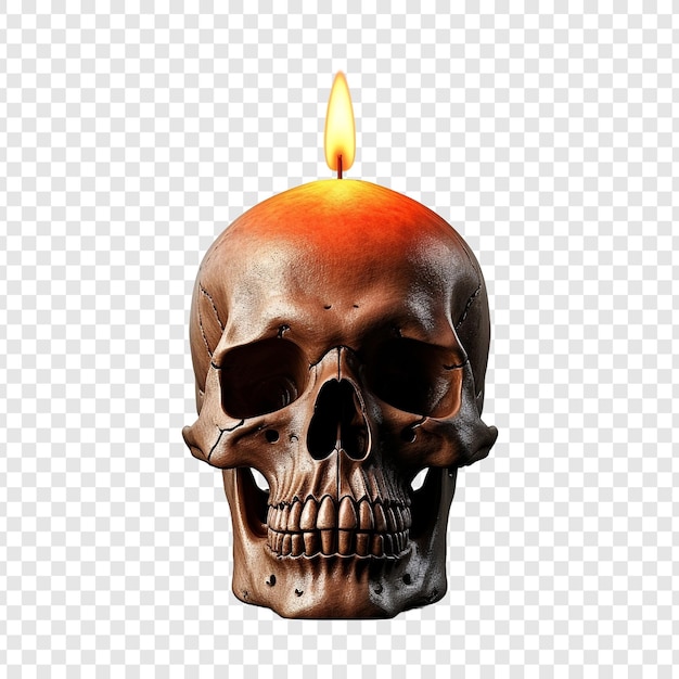 3d skull with burning candle halloween holiday isolated on transparent background