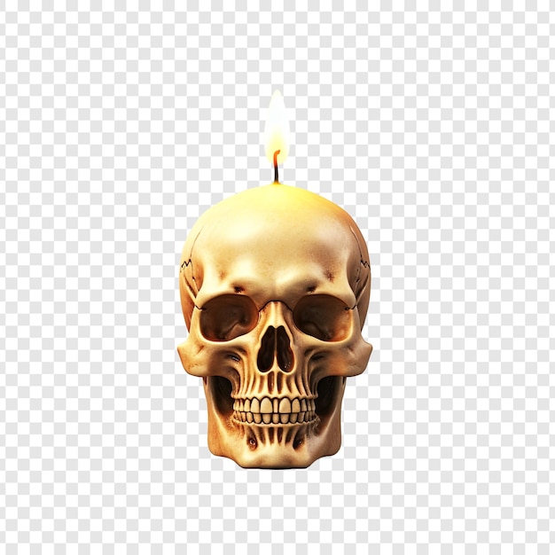 3d skull with burning candle halloween holiday isolato su sfondo trasparente