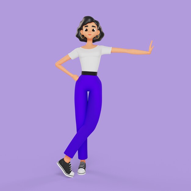 3d smiley woman leaning pose