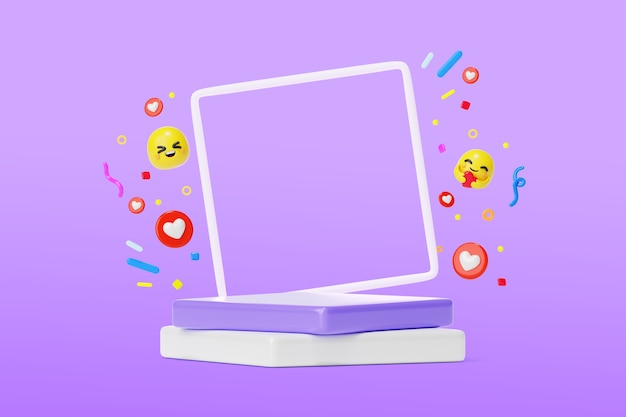 3d social media podium background with emojis