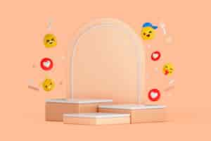 Free PSD 3d social media podium background with emojis