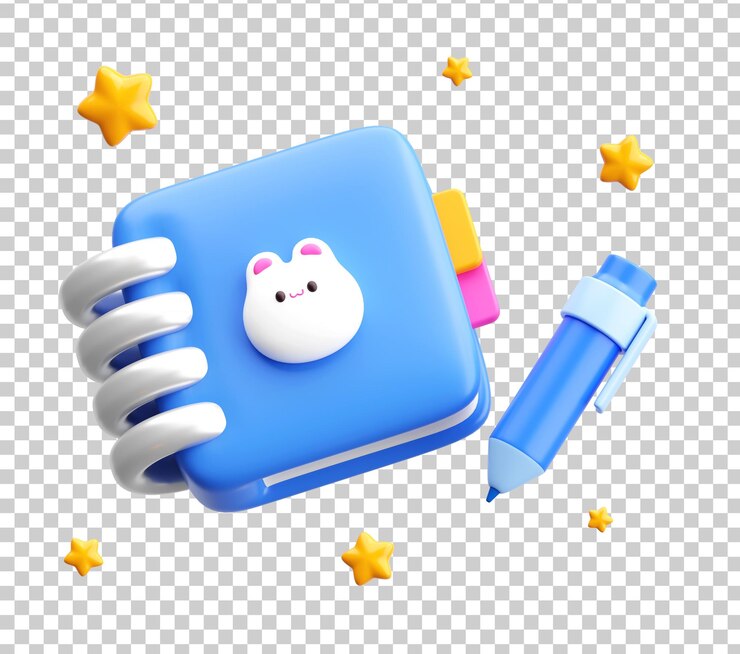 Free PSD 3d spiral notebook and pen with stars for back to school and study concept