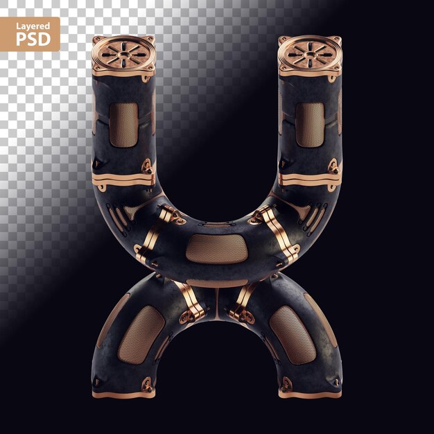 3d steampunk black letter with bronze parts