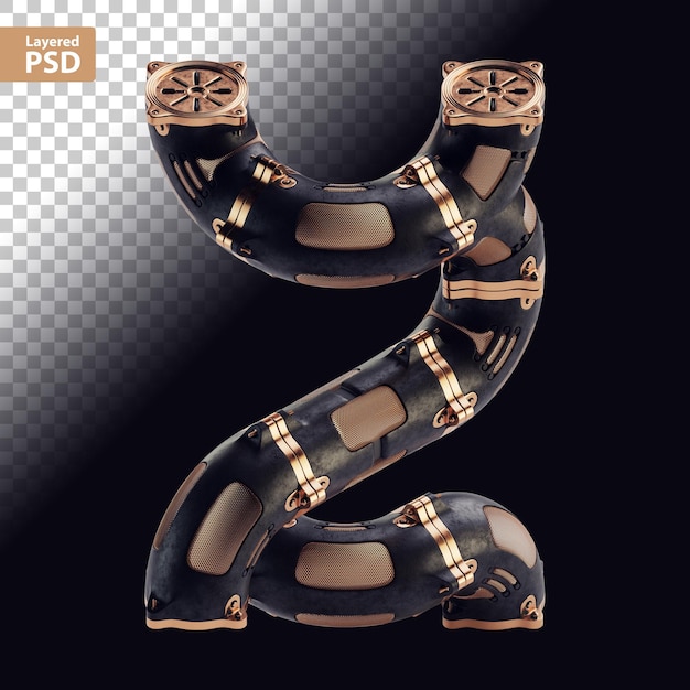 Free PSD 3d steampunk black letter with bronze parts