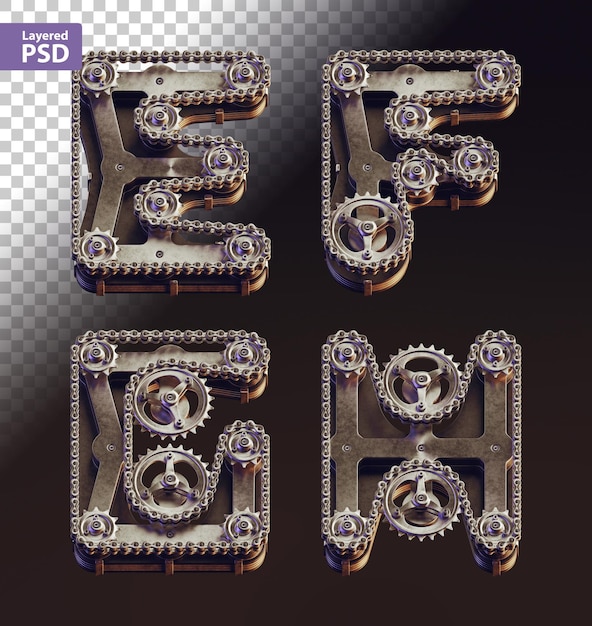 3d steampunk style letters made of bike gears and chain – Free PSD Templates