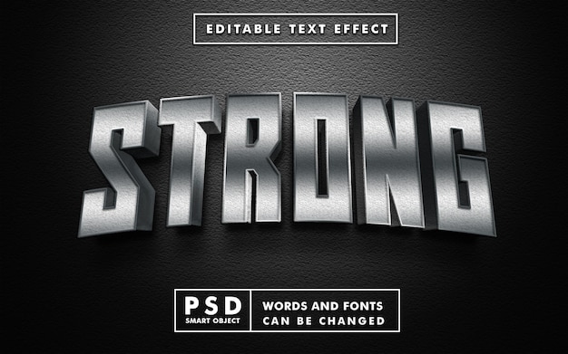 3d strong text effect. editable text effect with metal texture. psd mock up with smart object