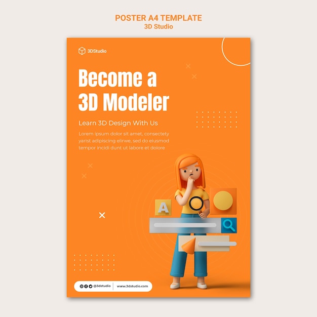 Free PSD 3d studio poster template