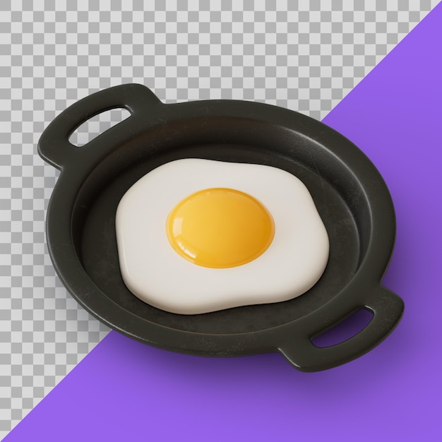 3d stylized fried egg in an iron pan