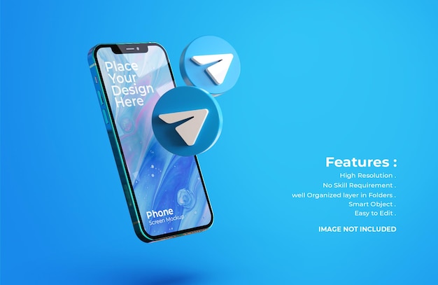 Download Premium PSD | Telegram icons around smartphone app mockup 3d