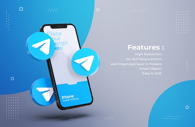 Download Premium Psd 3d Telegram Icons With Mobile Screen Mockup