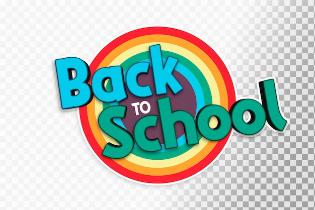 3d text back to school cartoon on transparent background