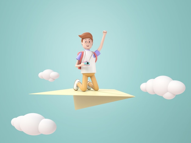 Free PSD 3d tourist sit on paper plane