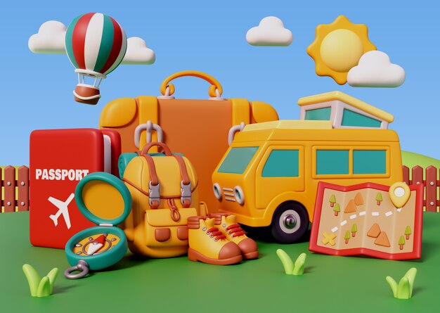 3d travel tourism illustration