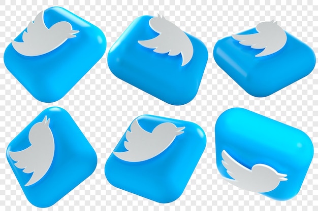3d иконки twitter в шести разных ракурсах, изолированные иллюстрации