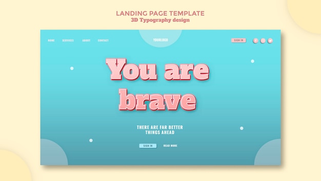 Free PSD 3d typography design landing page