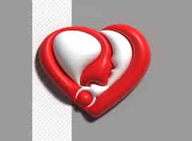 Бесплатный PSD 3d сердце дня святого валентина с кнопкой социальных сетей значка человеческого мозга