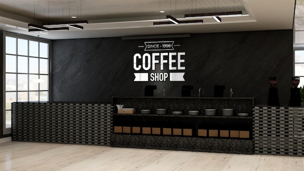 3d wall cafe logo mockup in the coffee shop b with sofa Premium Psd