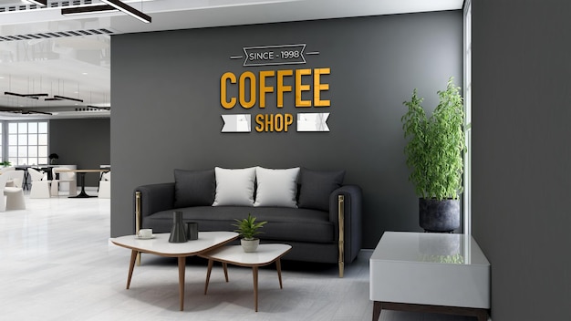 3d wall logo mockup in the coffee shop with sofa