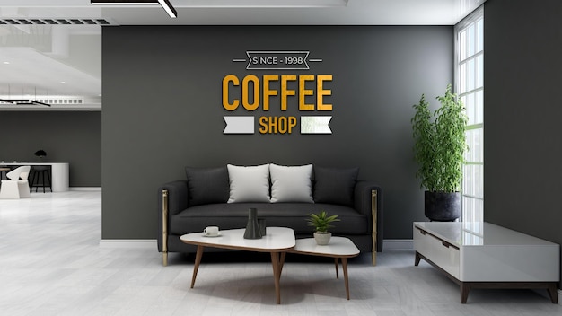 3d wall logo mockup in the coffee shop with sofa