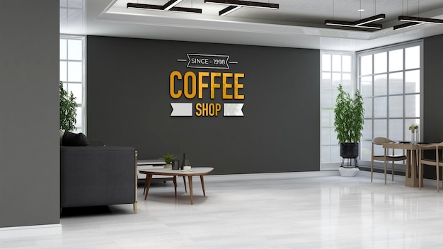 3d wall logo mockup in the coffee shop with sofa