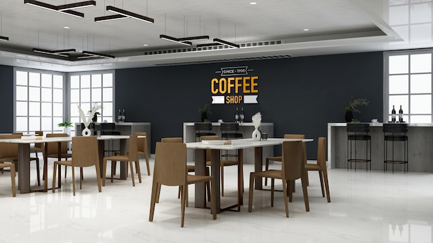 3d wall logo mockup in the coffee shop with sofa