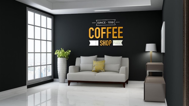 3d wall logo mockup in the coffee shop with sofa