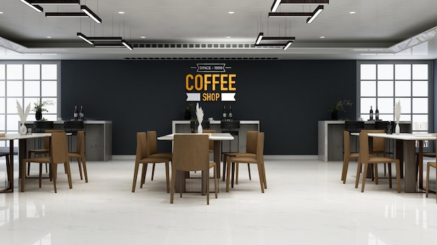 3d wall logo mockup in the coffee shop with sofa