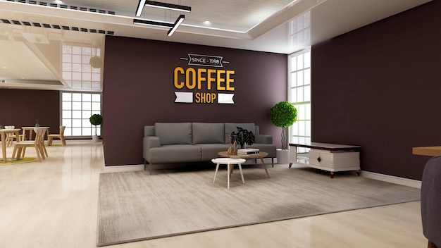 3d wall logo mockup in the coffee shop with sofa Premium Psd