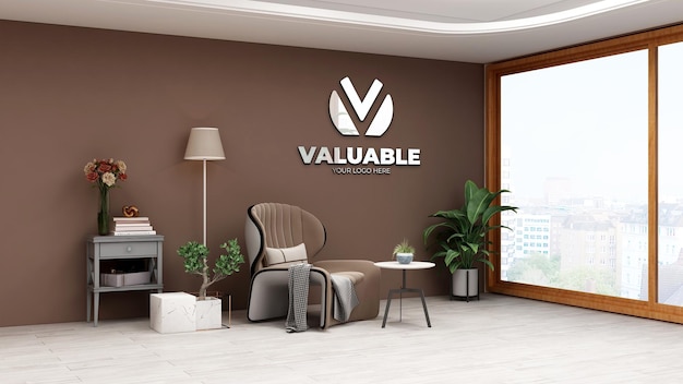 3d wall logo mockup in office relax room