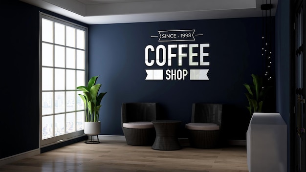 3d wall logo mockup in relaxing office or living room