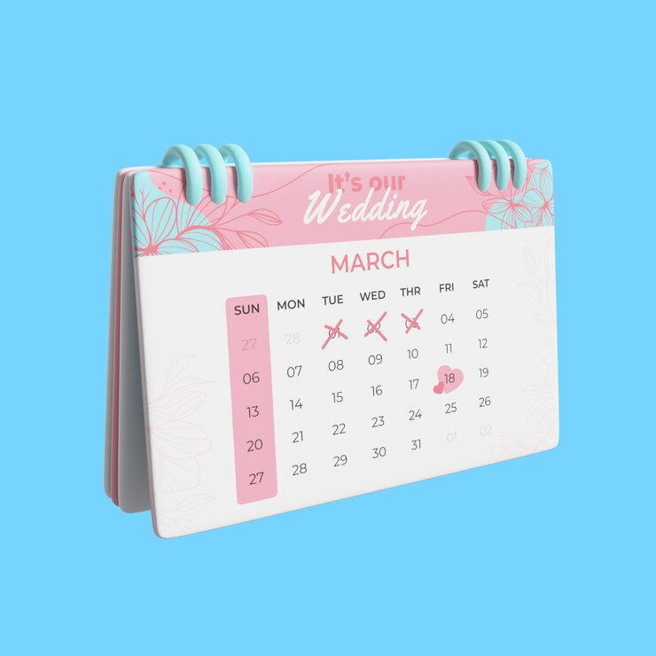 मुफ़्त PSD 3d wedding illustration of calendar