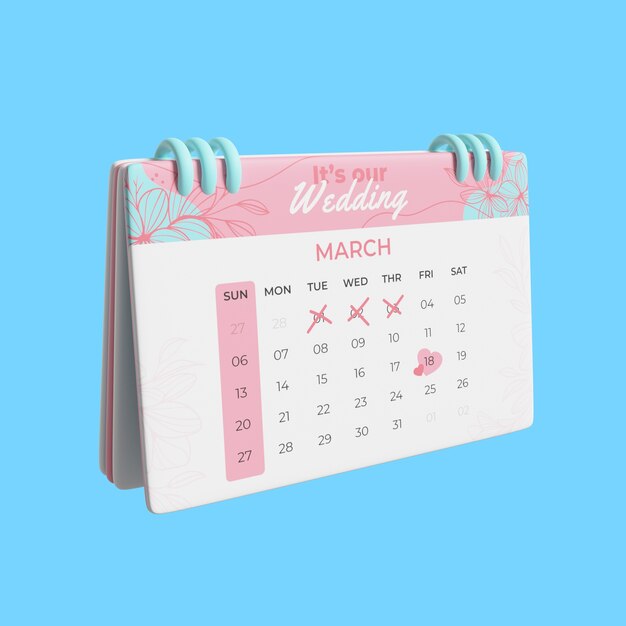 3d wedding illustration of calendar