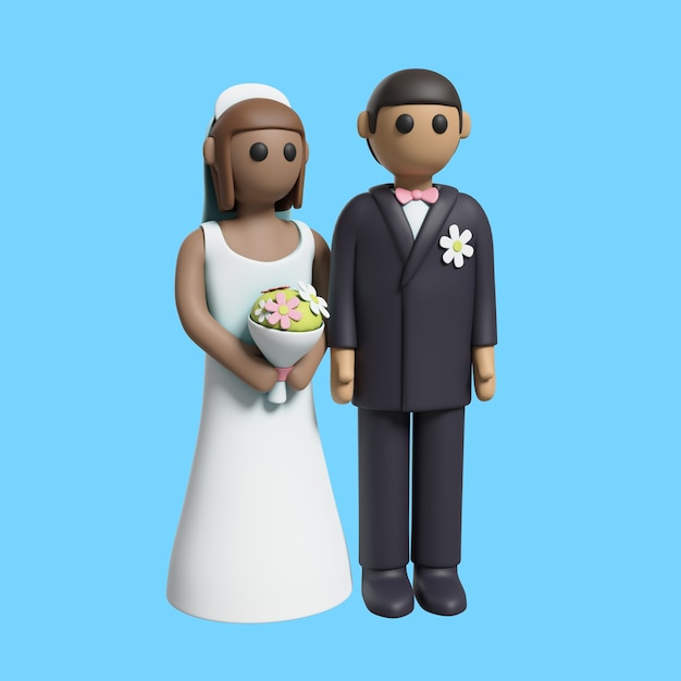 Free PSD 3d wedding illustration of groom and bride