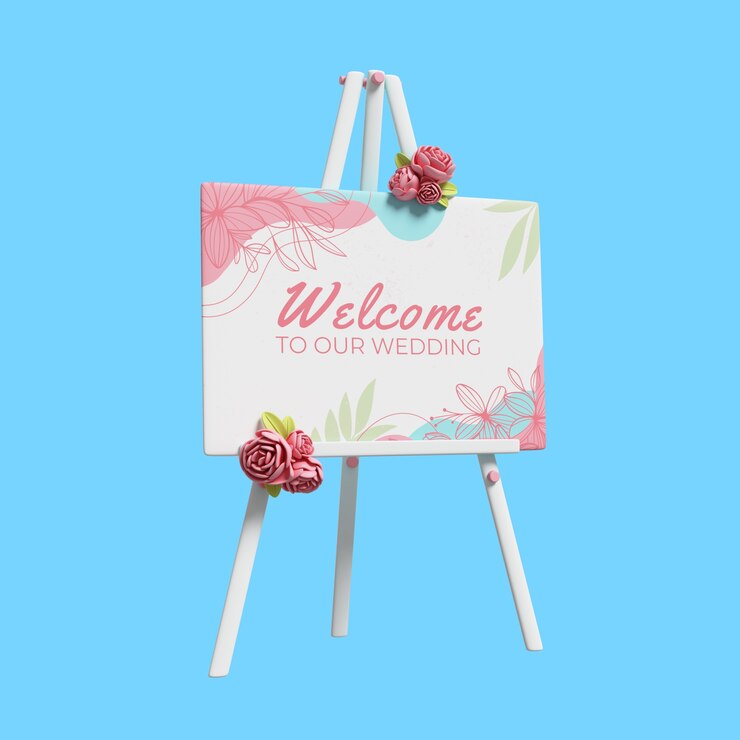 Free PSD 3d wedding illustration of placard
