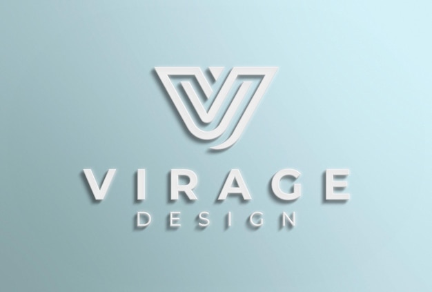 3d white logo mockup on light blue wall