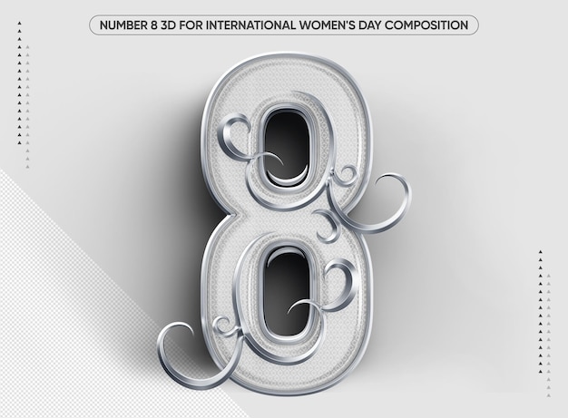 Free PSD 3d white number 8 for international womens day