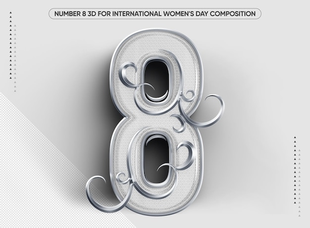 3d white number 8 for international womens day