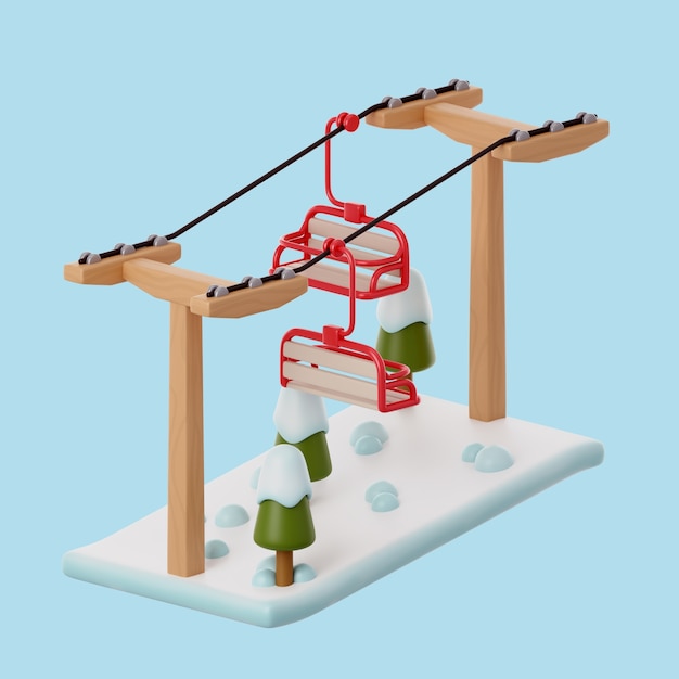 3d winter icon with cable car