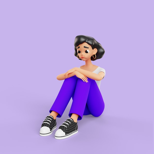 無料PSD 悲しみを表現する 3 d の女性