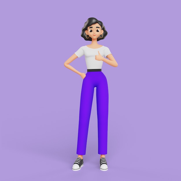 3d woman posing with thumb up