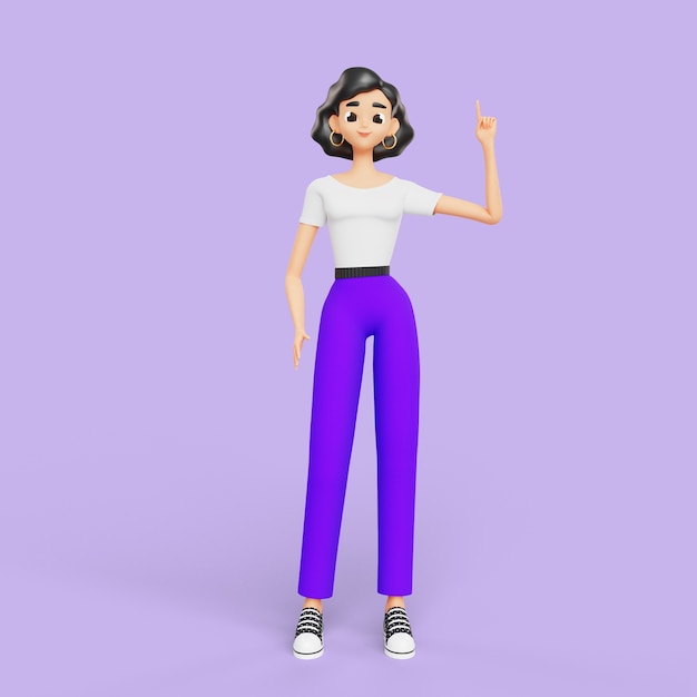 無料PSD 人差し指が上向きの 3 d の女性