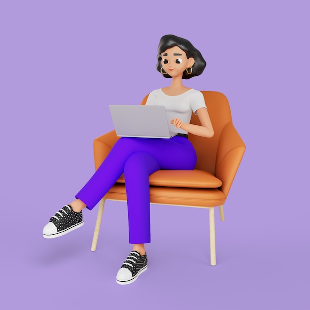 Free PSD 3d woman working on laptop