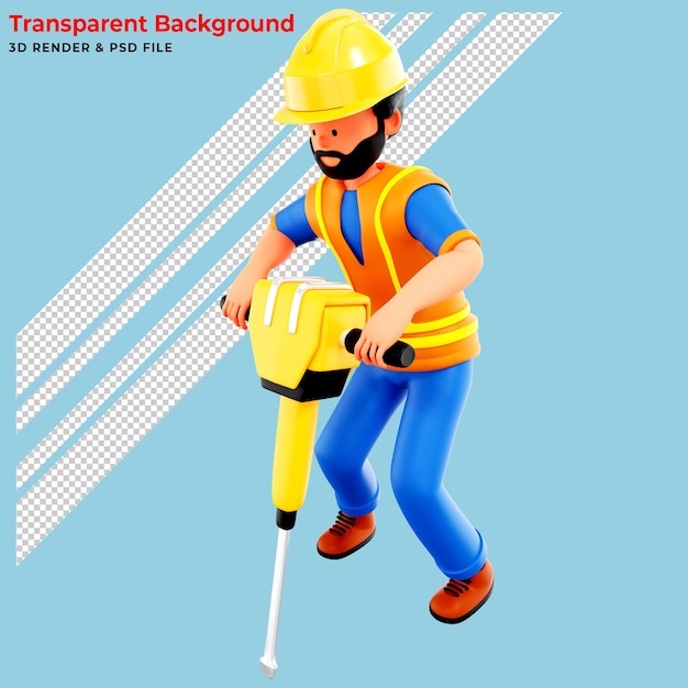 3d working people Construction worker with a handheld hydraulic breaker