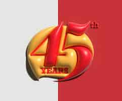 Free PSD 45th years anniversary celebration 3d render transparent psd file.