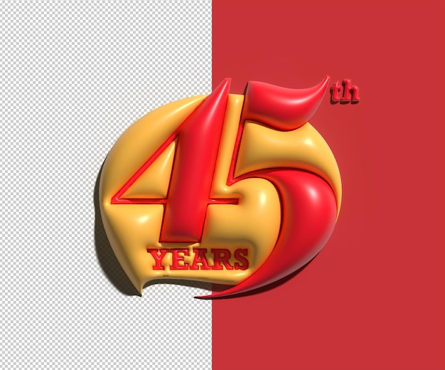 Празднование 45-летия годовщины 3D визуализации прозрачный Psd файл.