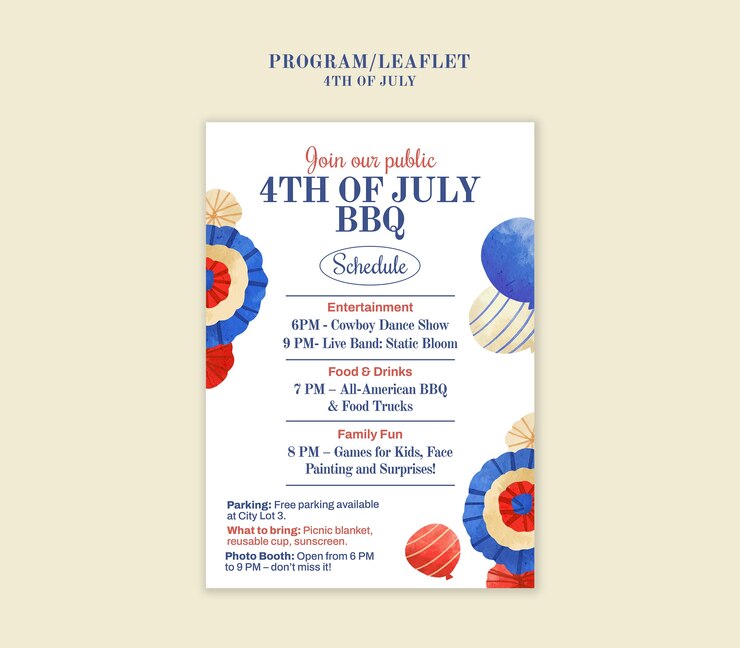 무료 PSD 7월 4일 bbq 이벤트 플라이어