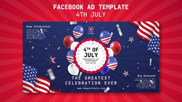 7 月 4 日のお祝いの Facebook テンプレート