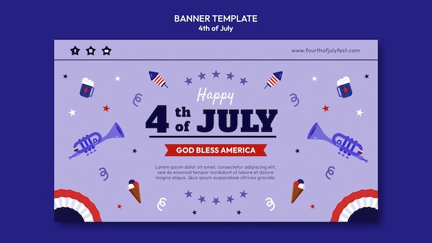 4th of july celebration horizontal banner template