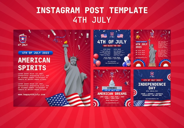 PSD gratuito post di instagram per la celebrazione del 4 luglio