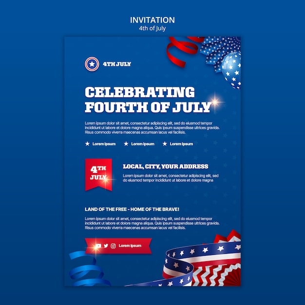 Free PSD 4th of july celebration invitation template